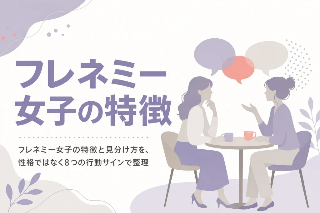 フレネミー女子の特徴8つと、節目・相手別の見分け方、距離の取り方を解説する記事のアイキャッチ