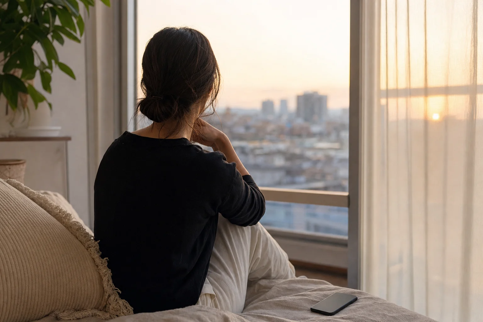 恋人との関係で自分がどのくらい消耗しているかを、一人で静かに振り返っている様子のイメージ写真